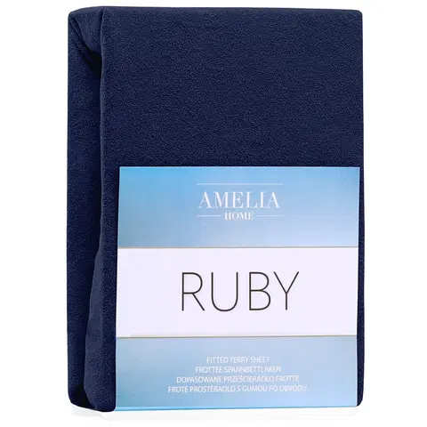 Prostěradla Froté prostěradlo s gumou AmeliaHome Ruby tmavě modré, velikost 80-90x200