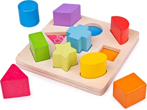 Dřevěné hračky Bigjigs Toys Dřevěné kostky CUBES tvary a barvy