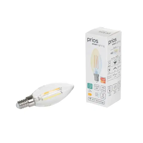 SmartHome LED ostatní žárovky PRIOS Prios LED svíčka E14 4,2W WLAN CCT čirá sada 2ks