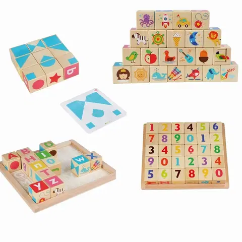 Hračky LUCY & LEO - 262 Chytré kostky – anglická abeceda - dřevěná multifunkční edukativní sada kostek