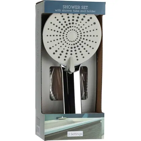 Koupelnový nábytek Sprchový set Elegant chrom, sprcha pr. 11 cm, 3 funkce, hadice a držák, ABS