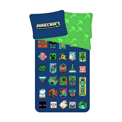 Povlečení Jerry Fabrics Bavlněné povlečení Minecraft Badges, 140 x 200 cm, 70 x 90 cm