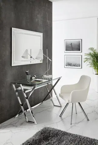 Stylové a luxusní pracovní a psací stoly Estila Skleněný psací stolek Aletta s poličkou se stříbrnými kovovými nožičkami 120cm