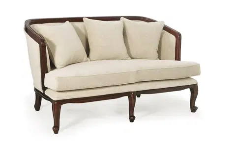 Luxusní lenošky a pohovky Estila Rustikální sedačka M-VINTAGE z masivního dřeva s béžovým čalouněním a třemi polštářky 160cm