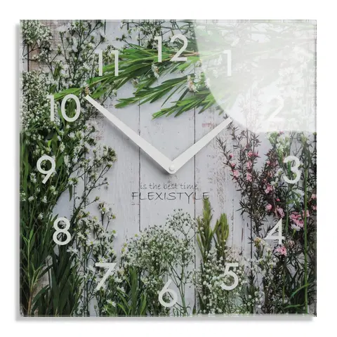 Nástěnné hodiny Dekorační skleněné hodiny 30 cm s motivem lučních květů