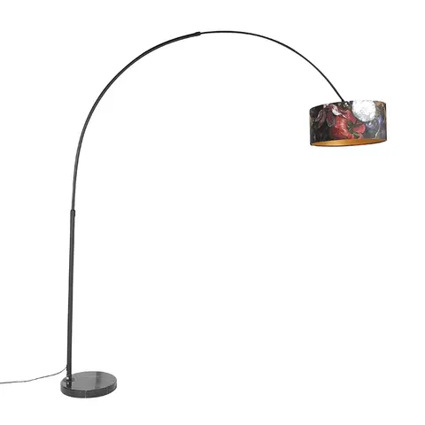 Obloukove lampy Oblouková lampa černý sametový odstín květinový design 50 cm - XXL