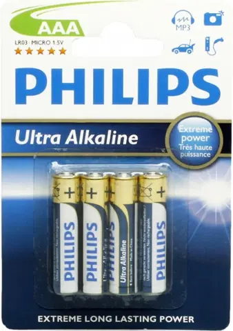 Jednorázové baterie Baterie alkalická 1,5V AAA Philips LR03 ULTRA ALKALINE