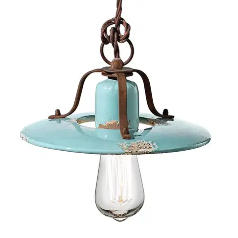 Závěsná světla Ferroluce Vintage závěsná lampa Giorgia v tyrkysové barvě