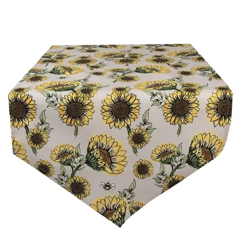 Ubrusy Béžový bavlněný běhoun se slunečnicemi Sunny Sunflowers - 50*160 cm Clayre & Eef SUS65