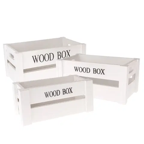Úložné boxy Sada dřevěných bedýnek Wood Box, 3 ks, bílá