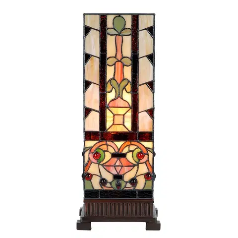 Svítidla Béžovo-hnědá hranatá stolní lampa Tiffany Squillo - 18*18*45 cm E27/max 1*40W Clayre & Eef 5LL-6314
