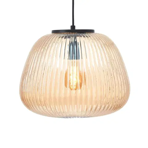 Závěsná světla Brilliant Závěsná lampa Kaizen, Ø 35 cm, jantarová barva, sklo
