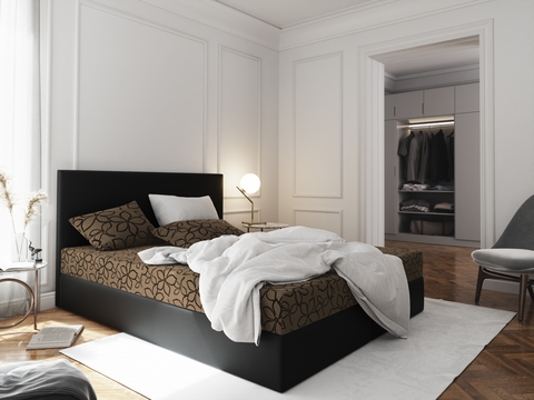 Postele Čalouněná postel CESMIN 180x200 cm, hnědá se vzorem/černá