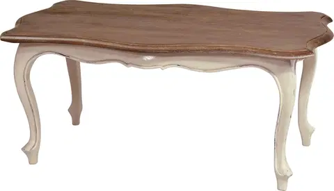 Designové a luxusní konferenční stolky Estila Konferenční stolek Antoinette v luxusním provence stylu s vanilkovým nátěrem na masivním mahagonovém dřevě 115cm
