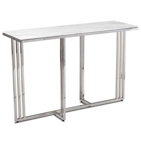 Konzolové stolky DekorStyle Konzolový stolek AMAGAT 120 cm stříbrný/bílý mramor