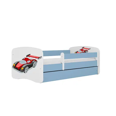 Dětské postýlky Kocot kids Dětská postel Babydreams závodní auto modrá, varianta 70x140, bez šuplíků, s matrací