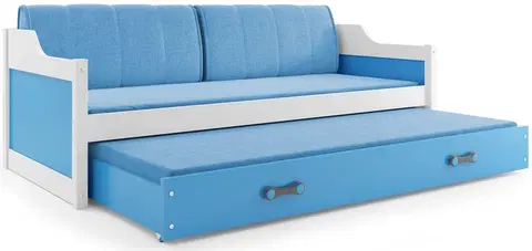 Postele BMS Dětská postel s přistýlkou DAWID | bílá 90 x 200 cm Barva: Modrá