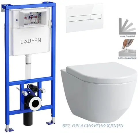 WC sedátka LAUFEN Rámový podomítkový modul CW1 SET s bílým tlačítkem + WC LAUFEN PRO RIMLESS + SEDÁTKO H8946600000001BI LP1