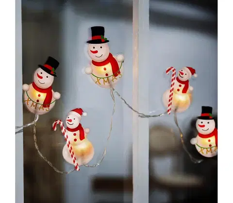 Vánoční osvětlení  LED okenní řetěz sněhuláci, 6x LED, přísavný, 120cm, 2x AA