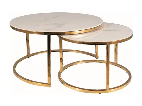 Konferenční stolky Konferenční stolek 2 ks PORTAFINO Signal Bílá / zlatá