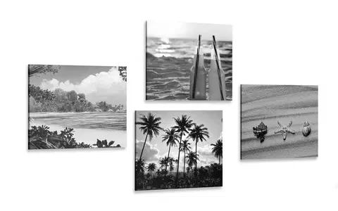 Sestavy obrazů Set obrazů dovolená u moře v černobílém provedení