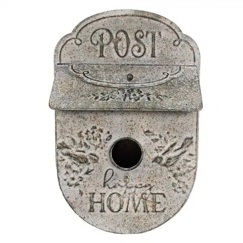 Poštovní schránky Šedá poštovní schránka ve tvaru ptačí budky Post s ptáčky - 27*11*41 cm Clayre & Eef 6Y5497