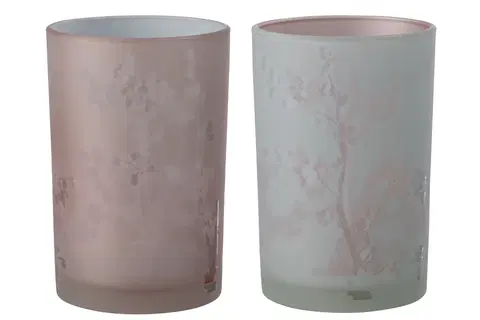 Svícny 2ks růžový a modrý skleněný svícen na čajovou svíčku Sakura - Ø 12*17cm J-Line by Jolipa 21811