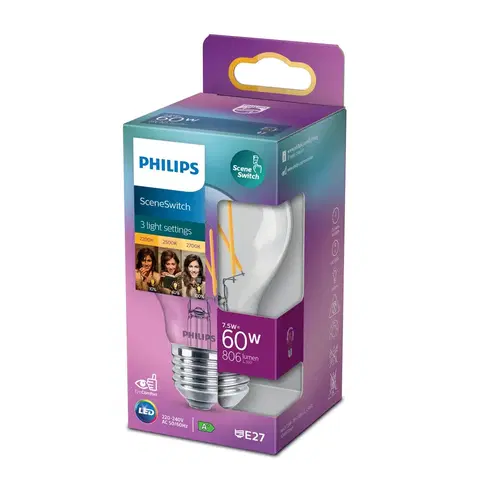 Stmívatelné LED žárovky Philips Philips SceneSwitch E27 LED žárovka 7,5W Vlákno
