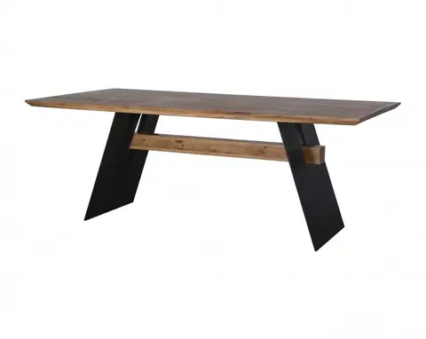 Designové a luxusní jídelní stoly Estila Masivní jídelní stůl Soterro z přírodního dubového dřeva v hnědé barvě na mohutných černých nohách 200cm