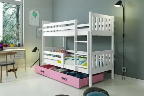 Postele BMS Patrová dětská postel CARINO | 80 x 190 cm Barva: bílá / růžová