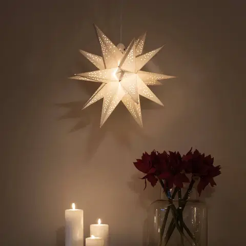 Vánoční světelná hvězda Konstsmide Christmas LED dekorační papírová hvězda 3D bílá, stmívatelná