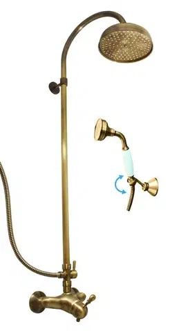 Koupelnové baterie SLEZAK-RAV Vodovodní baterie sprchová LABE STARÁ MOSAZ s hlavovou a ruční sprchou, Barva: stará mosaz, Rozměr: 150 mm L481.5/3SM