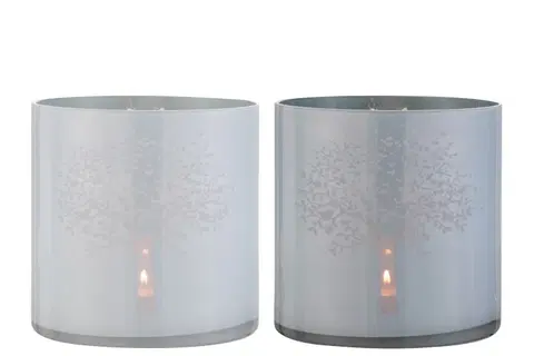 Svícny Skleněné  svícny na čajovou svíčku  s motivem stromu modrý/bílý - Ø 20*20 cm J-Line by Jolipa 4018
