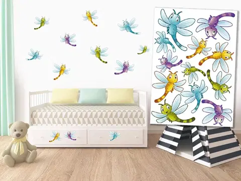 Nálepky pro děti Dekorační nálepky na stěnu roztomilé vážky