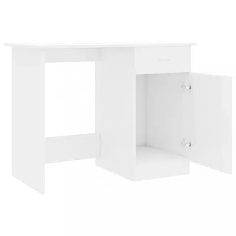 Pracovní stoly Psací stůl se skříňkou 100x50 cm Dekorhome Bílá lesk
