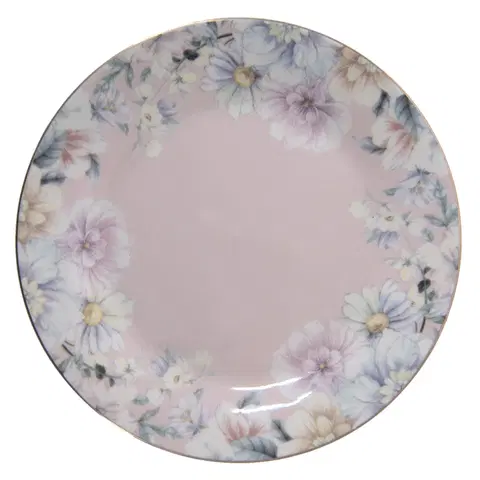 Talíře Porcelánový dezertní talířek s květinami Flowers  - Ø 18*2 cm Clayre & Eef FLOTP