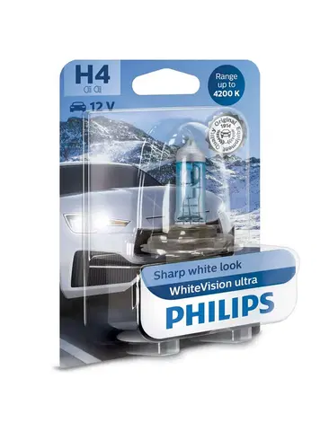 Autožárovky Philips H4 12V 60/55W P43t WhiteVision Ultra 4200K 1ks blistr 12342WVUB1