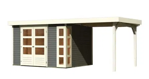 Dřevěné plastové domky Dřevěný zahradní domek KERKO 5 s přístavkem 240 Lanitplast Šedá