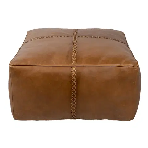 Stoličky Hnědý čtvercový kožený puf s výraznými stehy Sell - 70*70*38 cm Clayre & Eef 50535