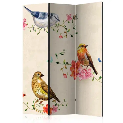 Paravány Paraván Bird Song Dekorhome 135x172 cm (3-dílný)