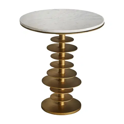 Luxusní a designové příruční stolky Estila Stylový art-deco kulatý příruční stolek Amuny s mramorovou vrchní deskou a spirálovou kovovou podstavou zlaté barvy 58cm