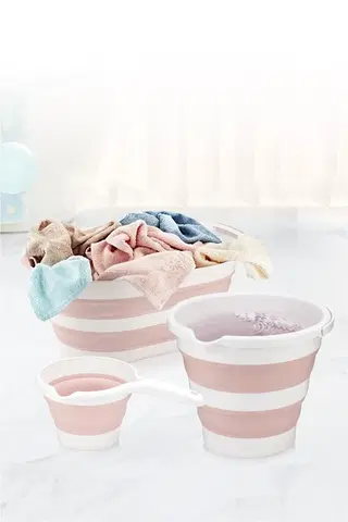Koše na prádlo L'essentiel Sada koše na prádlo s kbelíky Bathylda růžovo-bílá