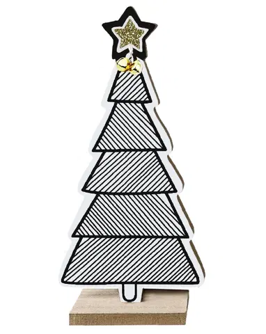 Vánoční ozdoby Tutumi Dřevěná dekorace vánoční stromeček černo-bílá