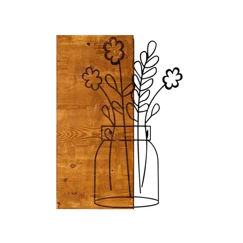 Bytové doplňky a dekorace Wallity Nástěnná dřevěná dekorace FLOWERS II hnědá/černá