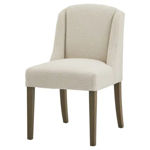 Luxusní jídelní židle Estila Luxusní moderní jídelní židle Lucia s potahem z buklé látky v bílé barvě a dřevěnými nožičkami 52 cm