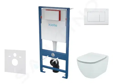 Záchody Kielle Genesis Set předstěnové instalace, klozetu Tesi a sedátka softclose, Aquablade, tlačítko Gemini lll, lesklá bílá SANI11AD3100