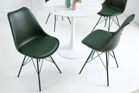 Luxusní jídelní židle Estila Moderní jídelní židle Scandinavia s tmavě zeleným čalouněním z eko-kůže 85cm