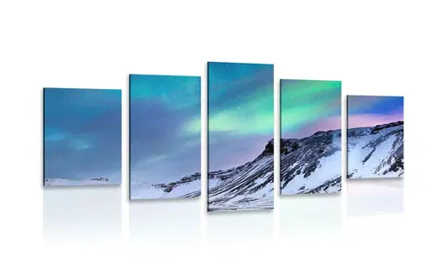 Obrazy přírody a krajiny 5-dílný obraz norská polární záře
