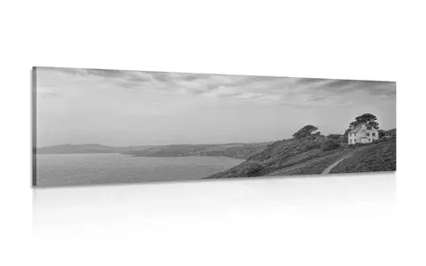 Černobílé obrazy Obraz dom na útese v čiernobielom prevedení