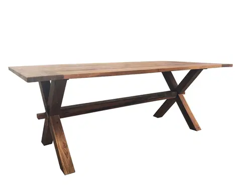 Designové a luxusní jídelní stoly Estila Ručně vyráběný jídelní stůl Camile v koloniálním stylu z masivního teakového dřeva a překříženými nožičkami 200cm